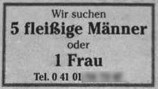 Fünf fleißige Männer und eine Frau – Stellenanzeigenbeispiel